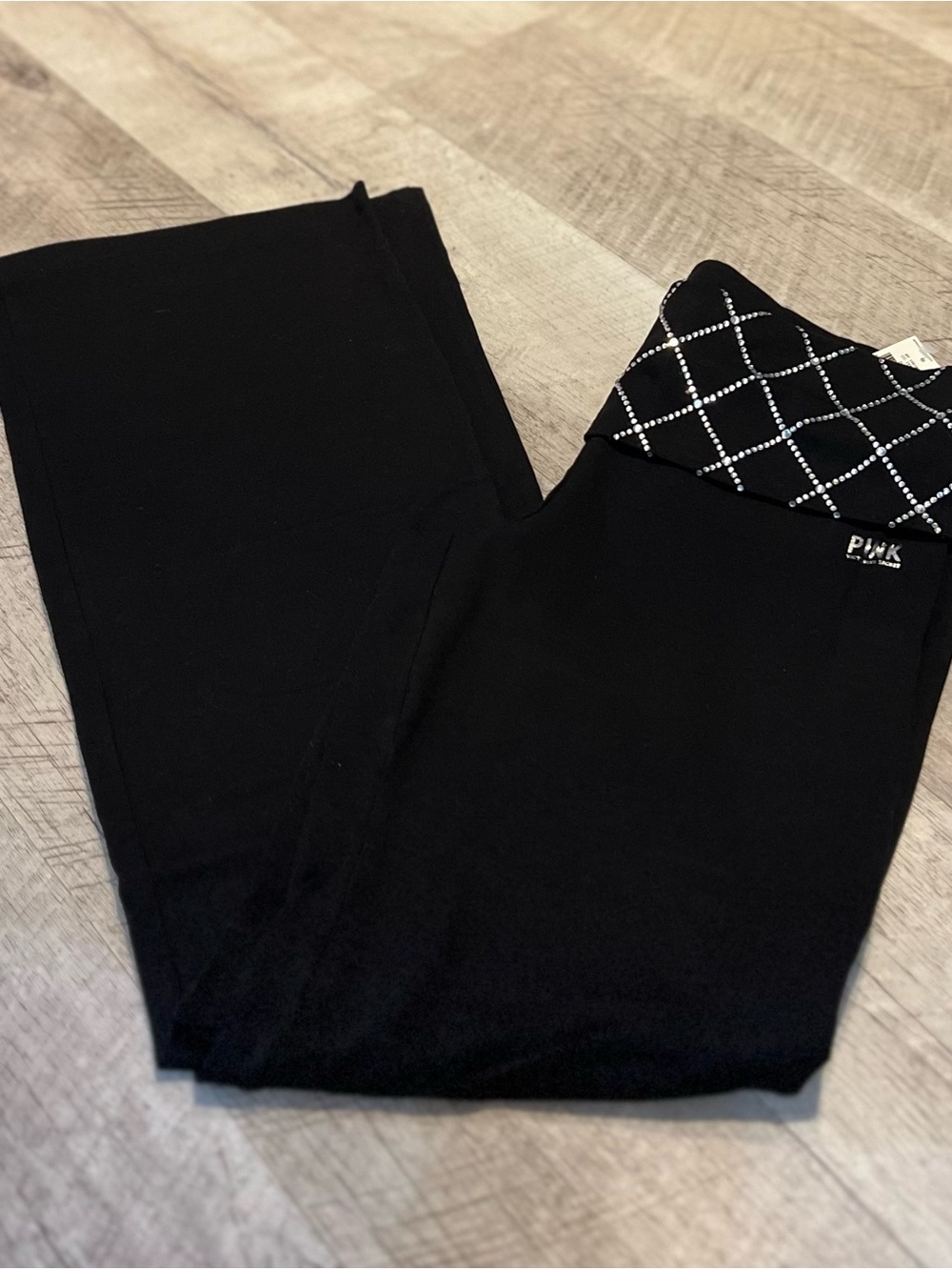 PINK Victoria's Secret Black Fold-Over Waist Leggings with Diamond Trim